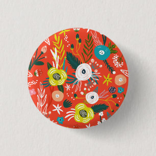 Macaron Rond 2,50 Cm Jardin Floral Fleuri de printemps rouge