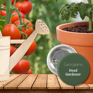 Macaron Rond 2,50 Cm Jardinier en chef Nom personnalisé Jardinage drôle