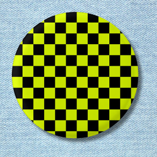 Macaron Rond 2,50 Cm Jaune Neon Jaune Noir À damiers Checkboard Vintage