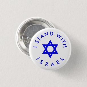 Macaron Rond 2,50 Cm Je me tiens avec Israël blanc et bleu Étoile de Da