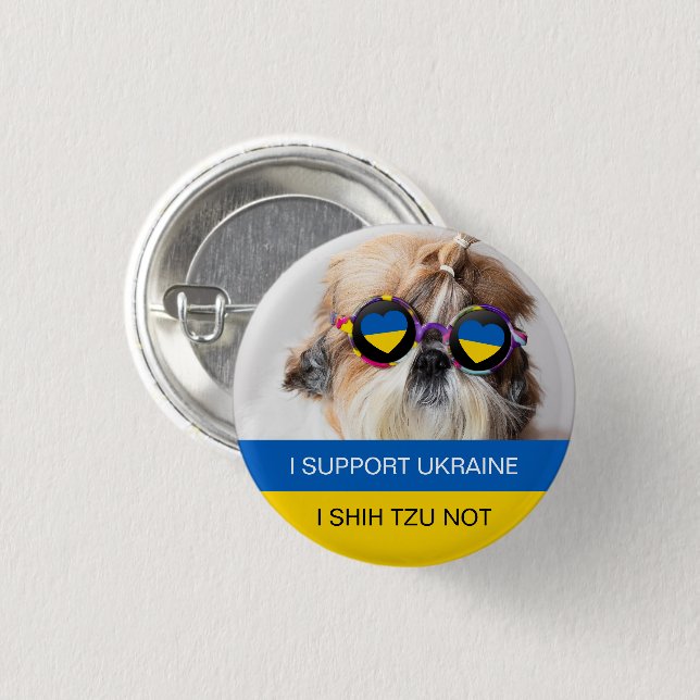 Macaron Rond 2,50 Cm Je soutiens l'Ukraine Je Shih Tzu Pas de drapeau d (Devant & derrière)