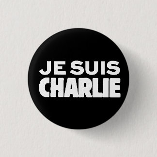 Macaron Rond 2,50 Cm Je Suis Charlie-Je AM Charlie-Blanc sur le noir