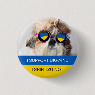 Macaron Rond 2,50 Cm Je suis pour l'Ukraine Je Shih Tzu Pas le drapeau