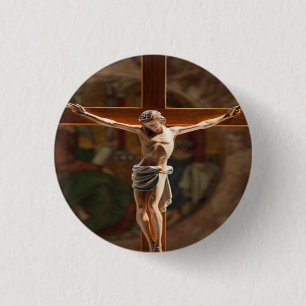 Macaron Rond 2,50 Cm Jésus sur le bouton croisé