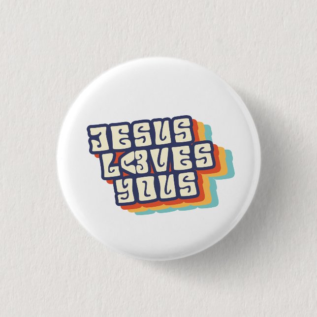 Macaron Rond 2,50 Cm Jésus t'aime Christian Retro (Devant)