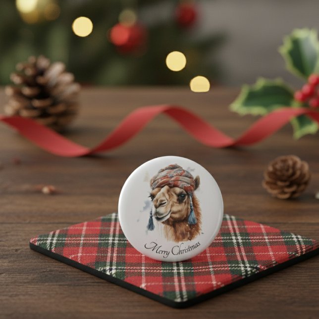 Macaron Rond 2,50 Cm Joie de Noël du désert, coutume (Créateur téléchargé)