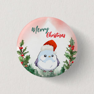 Macaron Rond 2,50 Cm Joie Rouge Joyeux Noël Oiseau Père Noël Fête de No
