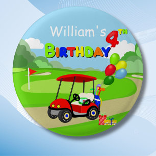 Macaron Rond 2,50 Cm Joli 4e anniversaire Red Golf Cart Boy's