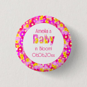 Macaron Rond 2,50 Cm Joli Baby shower Fleur Rose Personnalisé