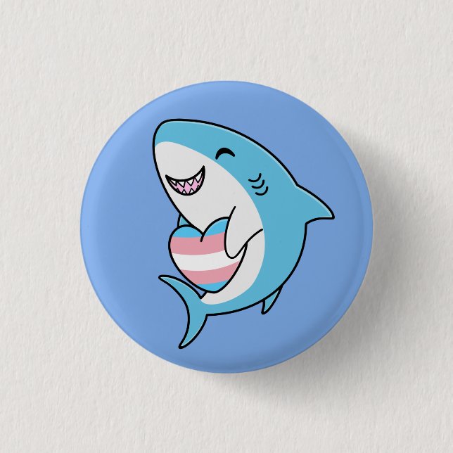 Macaron Rond 2,50 Cm Joli Blahaj bleu requin tenant Trans Coeur (Devant)