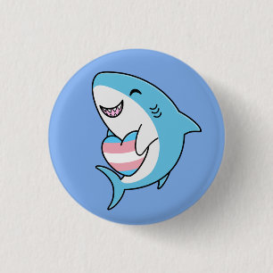 Macaron Rond 2,50 Cm Joli Blahaj bleu requin tenant Trans Coeur