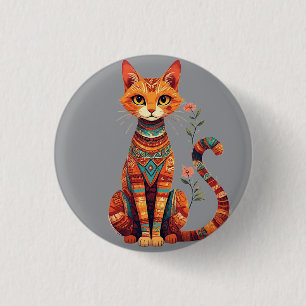 Macaron Rond 2,50 Cm Joli chat artistique avec branche florale