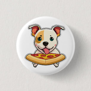 Macaron Rond 2,50 Cm Joli chiot tenant une tranche de pizza