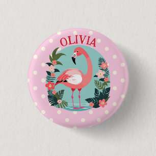 Macaron Rond 2,50 Cm Joli flamant rose floral à pois de dessin animé