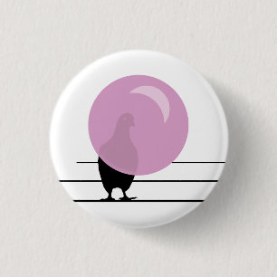 Macaron Rond 2,50 Cm Joli Oiseau de gomme rose à bulle sur un fil blanc