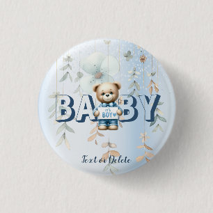 Macaron Rond 2,50 Cm Joli ours en peluche bleu floral Belle Party