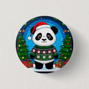 Macaron Rond 2,50 Cm Joli panda en pull de Noël portant un chapeau de P