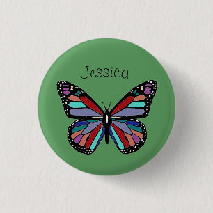Macaron Rond 2,50 Cm Joli papillon coloré sur fond vert personnalisé