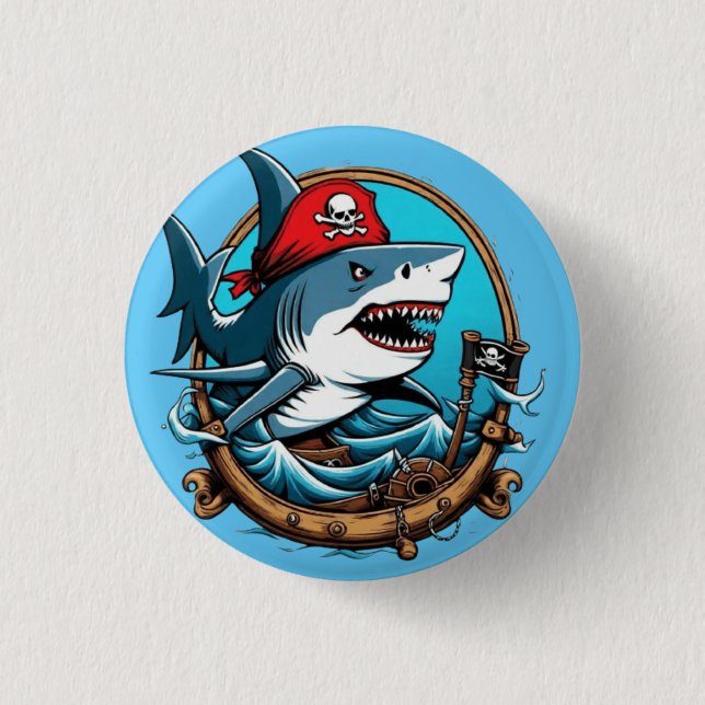 Macaron Rond 2,50 Cm Joli requin pirate en bateau (Devant)