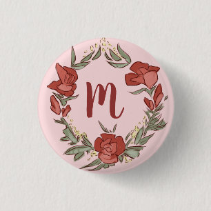 Macaron Rond 2,50 Cm Joli Rosebud Blossom Wreath Monogramme moderne