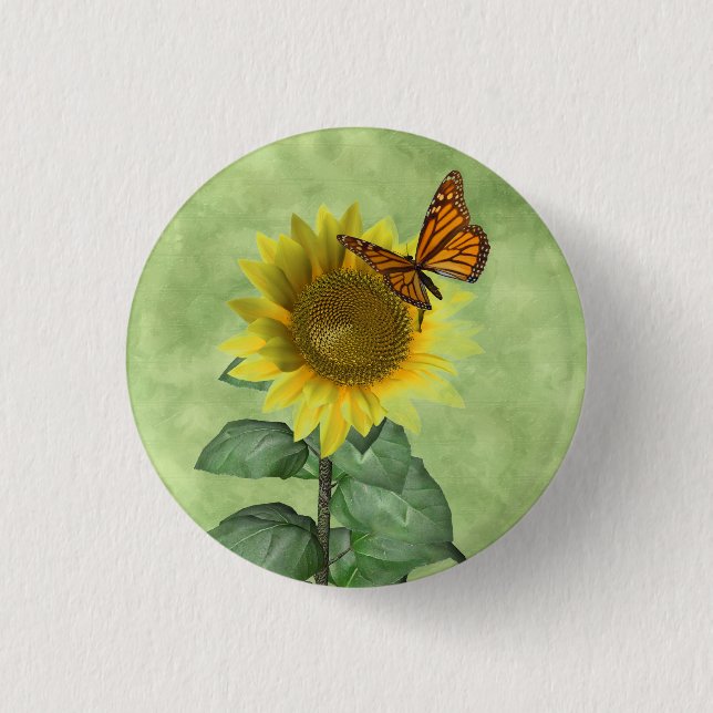 Macaron Rond 2,50 Cm Joli tournesol jaune et papillon orange (Devant)
