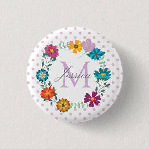 Macaron Rond 2,50 Cm Jolie couronne de fleurs colorées Personnalisé Dot