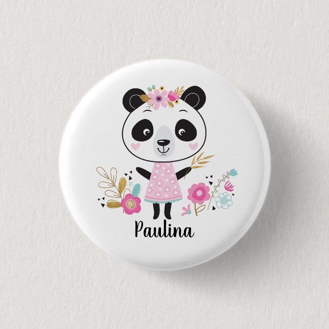 Macaron Rond 2,50 Cm Jolie fille rose Panda (Devant)