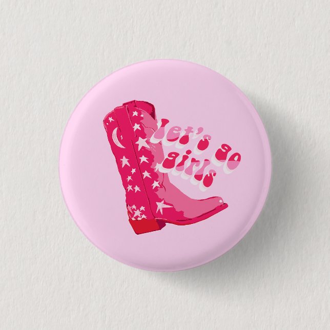 Macaron Rond 2,50 Cm Jolie fille rose rouge Disco Cowgirl Boot (Devant)