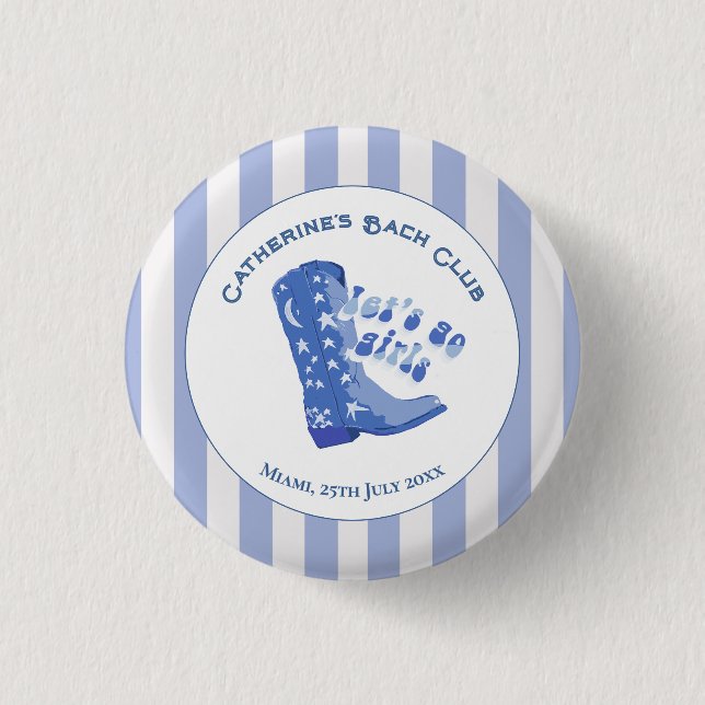 Macaron Rond 2,50 Cm Jolie rayure de bottes de cowgirl bleue pour fille (Devant)