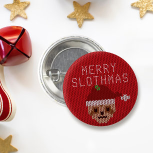 Macaron Rond 2,50 Cm Jolie Sloth Rouge Joyeux Noël Cadeau de Noël