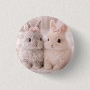 Macaron Rond 2,50 Cm Jolis Boutons Graphiques de Lapins Jumeaux