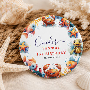 Macaron Rond 2,50 Cm Jolis enfants aquarelle Oneder la mer 1er annivers