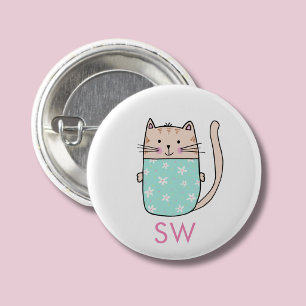 Macaron Rond 2,50 Cm Jolis Initiales de Chat Floral Monogramme