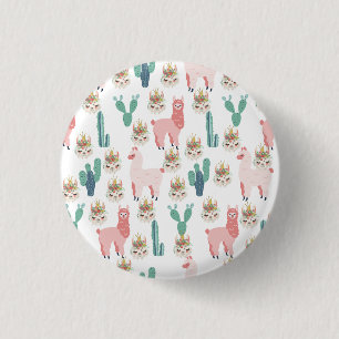 Macaron Rond 2,50 Cm Jolis Llamas roses et Cactus vert