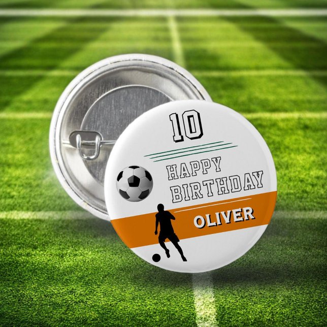 Macaron Rond 2,50 Cm Joueur de football moderne Silhouette Joyeux anniv (Créateur téléchargé)