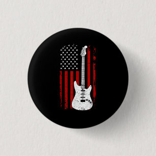 Macaron Rond 2,50 Cm Joueur de musique de guitare drapeau américain amé