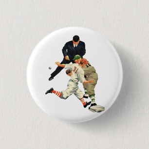 Macaron Rond 2,50 Cm Joueurs de baseball vintage en sécurité au marbre