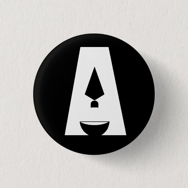 Macaron Rond 2,50 Cm Jour de bouton noir de logo de l'archéologie "A" (Devant)