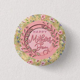 Macaron Rond 2,50 Cm Joyeuse Fête des Mères Élégant Moderne Floral Rose