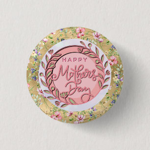 Macaron Rond 2,50 Cm Joyeuse fête des mères Élégante florale rose moder