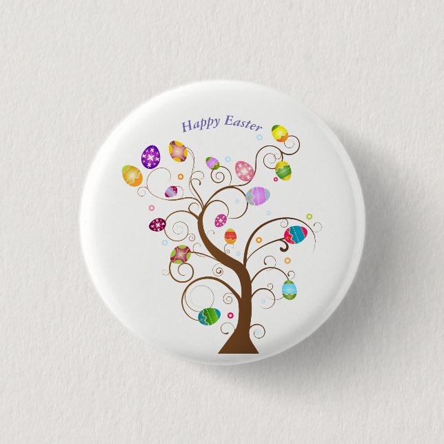 Macaron Rond 2,50 Cm joyeuses oeufs d'arbre décoratif de Pâques (Devant)