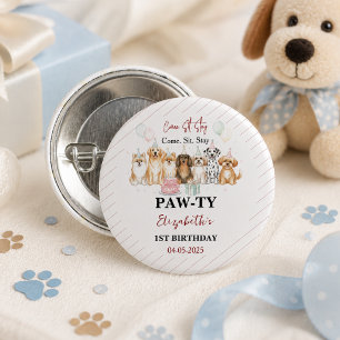 Macaron Rond 2,50 Cm Joyeux 1er Anniversaire Garçon Chiot Mignon Fête
