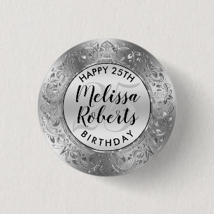 Macaron Rond 2,50 Cm Joyeux 25 Anniversaire Brillant Cercle Floral