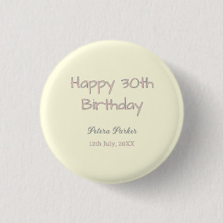 Macaron Rond 2,50 Cm joyeux 30e anniversaire rose jaune gris pastel nom