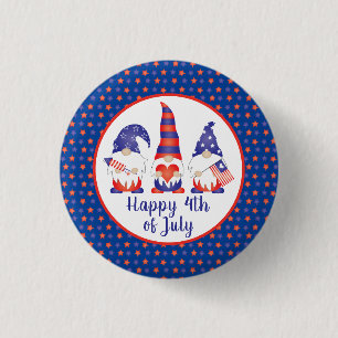 Macaron Rond 2,50 Cm Joyeux 4 juillet Gnomes Rouge Blanc Bleu