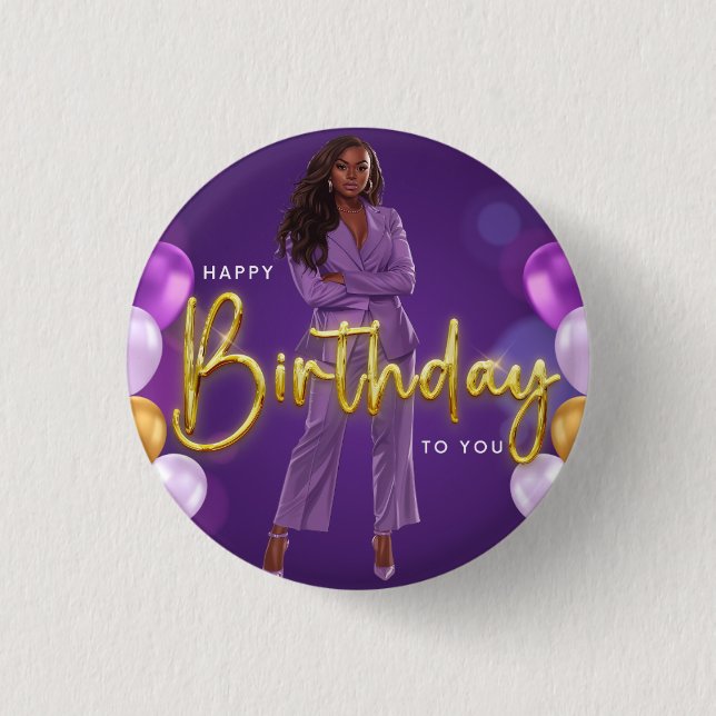 Macaron Rond 2,50 Cm Joyeux anniversaire Black Women Melanin Sista Magi (Devant)
