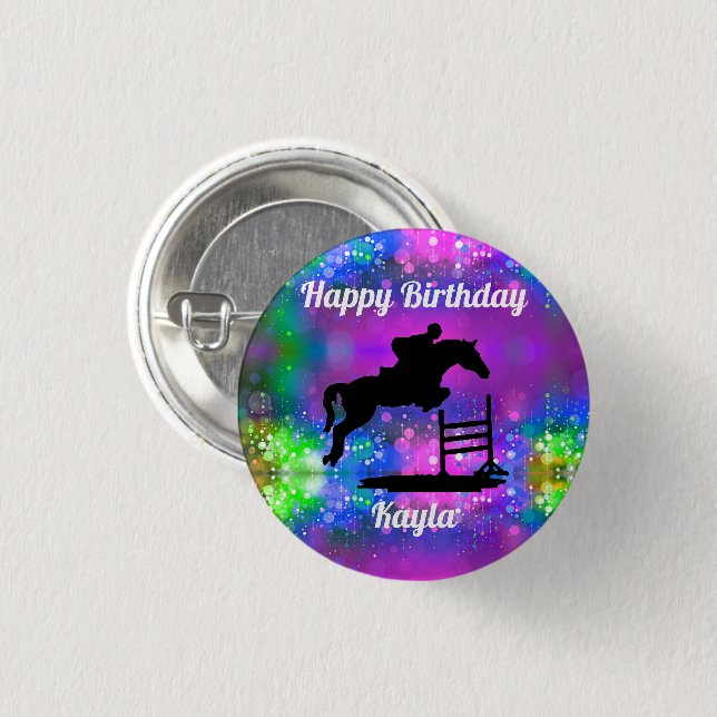 Macaron Rond 2,50 Cm Joyeux Anniversaire Chasseur Cheval Jumper Equestr (Devant & derrière)