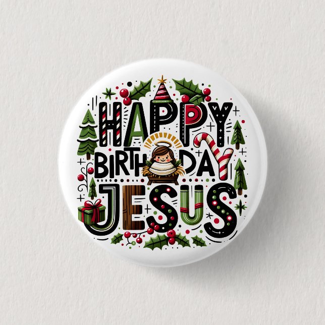 Macaron Rond 2,50 Cm Joyeux anniversaire Jésus (Devant)
