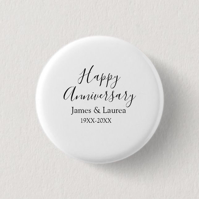 Macaron Rond 2,50 Cm Joyeux anniversaire mariage nom date année simple  (Devant)