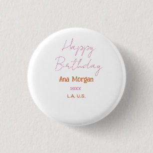 Macaron Rond 2,50 Cm Joyeux Anniversaire Rose Orange Nom Simple Année L